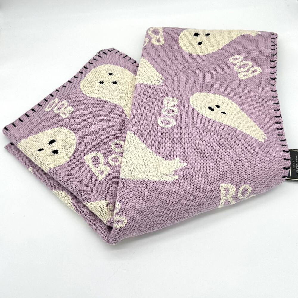 Spooky Night Lavender Purple Boo Ghost Halloween Throw Blanket NEW